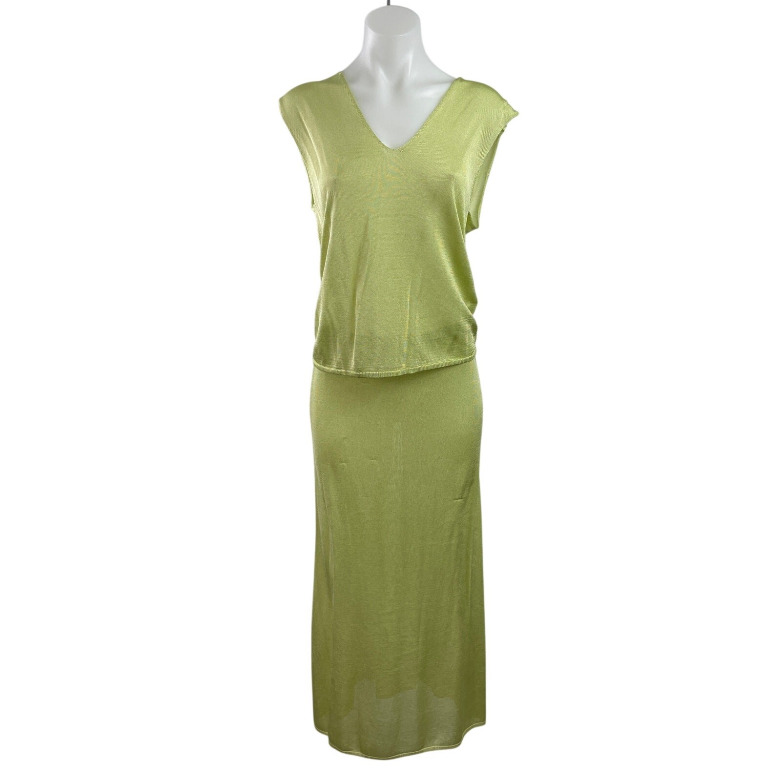 NEW Djerf Avenue Peridot Green V Neck Open Back Blouse Midi Skirt Set Size S NEW Djerf Avenue Peridot Green V Neck Open Back Blouse Midi Skirt Set Size S