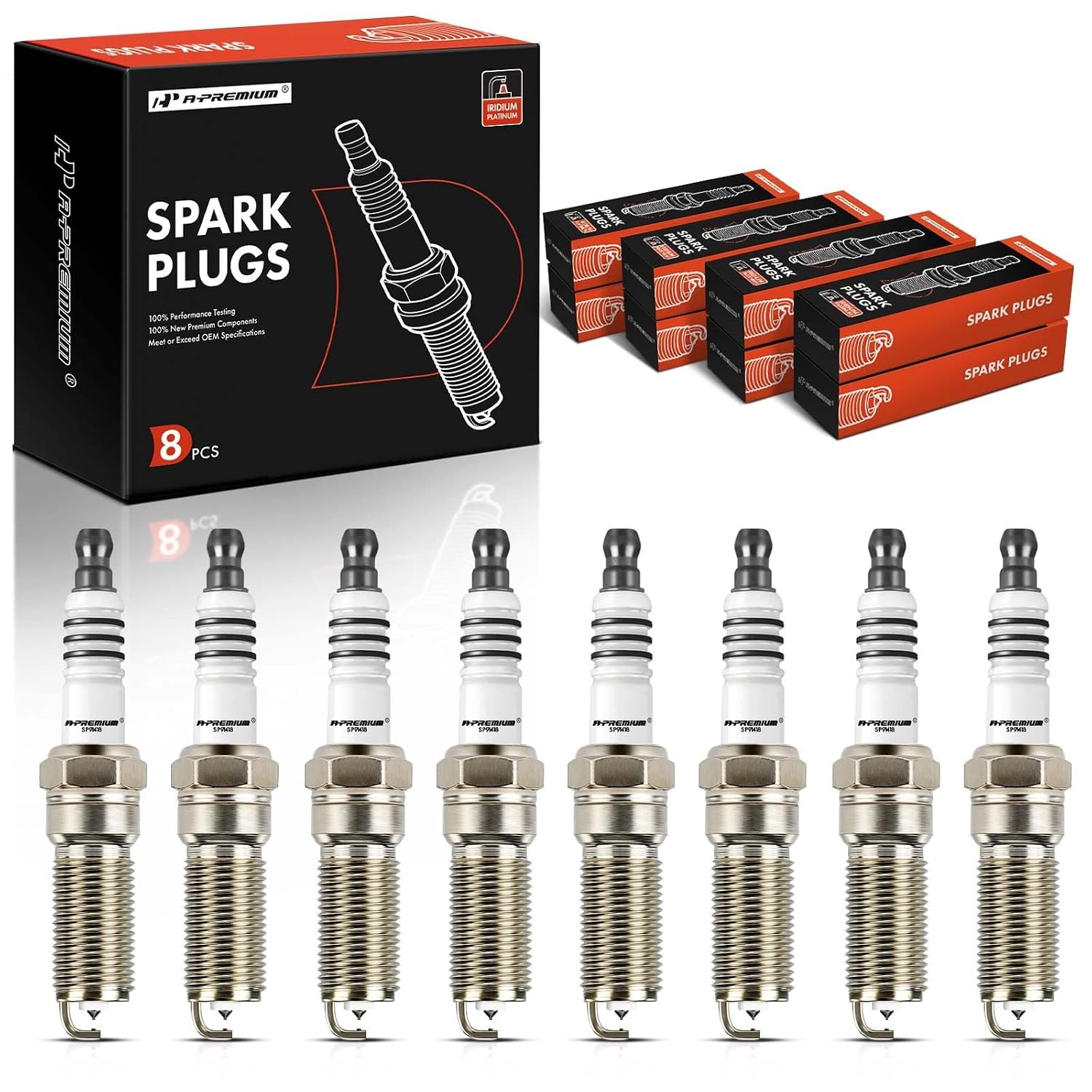 A-Premium Iridium Platinum Spark Plugs Pack of 8, Fine Wire, V8 Engine