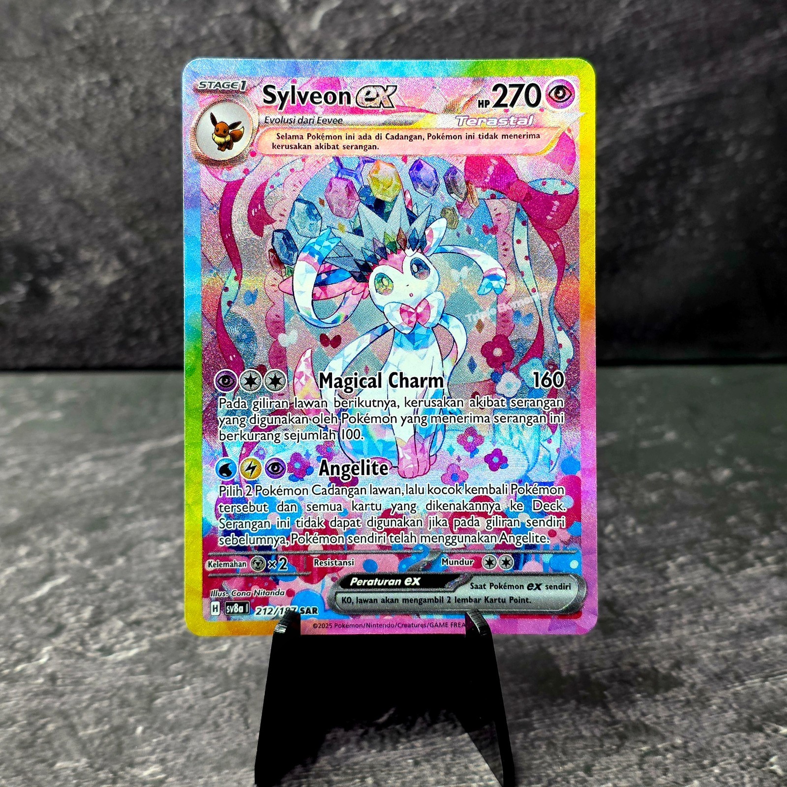 Sylveon EX Pokemon Card SAR 212/187 NM Prismatic Evolutions SV8a - Indonesia