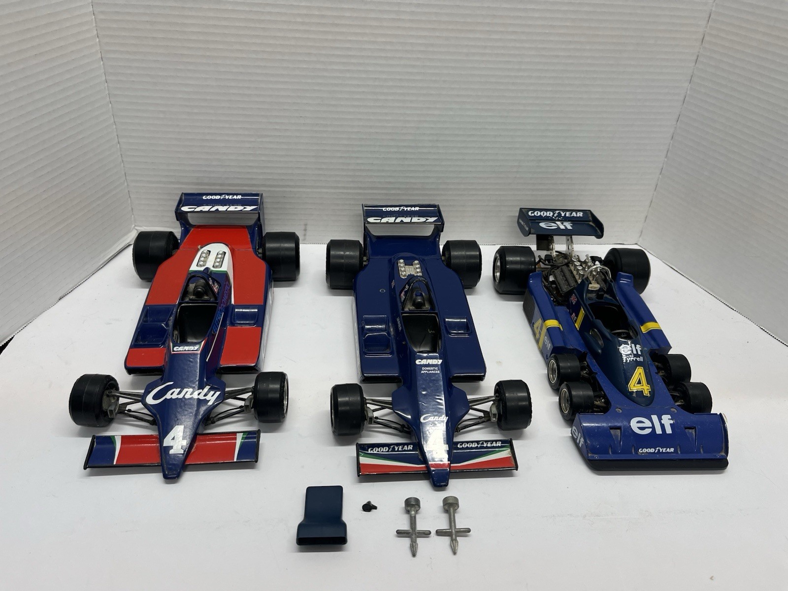 3 BURAGO F1 VINTAGE FORMULA 1  DIE CAST RACING CAR LOT TYRRELL CANDY  ELF