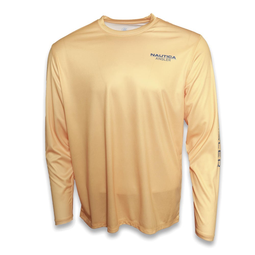 Nautica Angler Apricot Poly Men\'s Performance Long Sleeve Shirt UPF 50+ Size XL