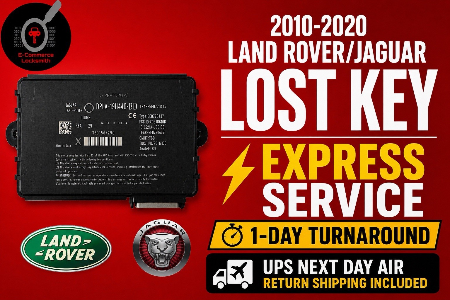 2010-2020 Land Rover/Jaguar KVM Lost Key Programming Mail In Service (EXPRESS)