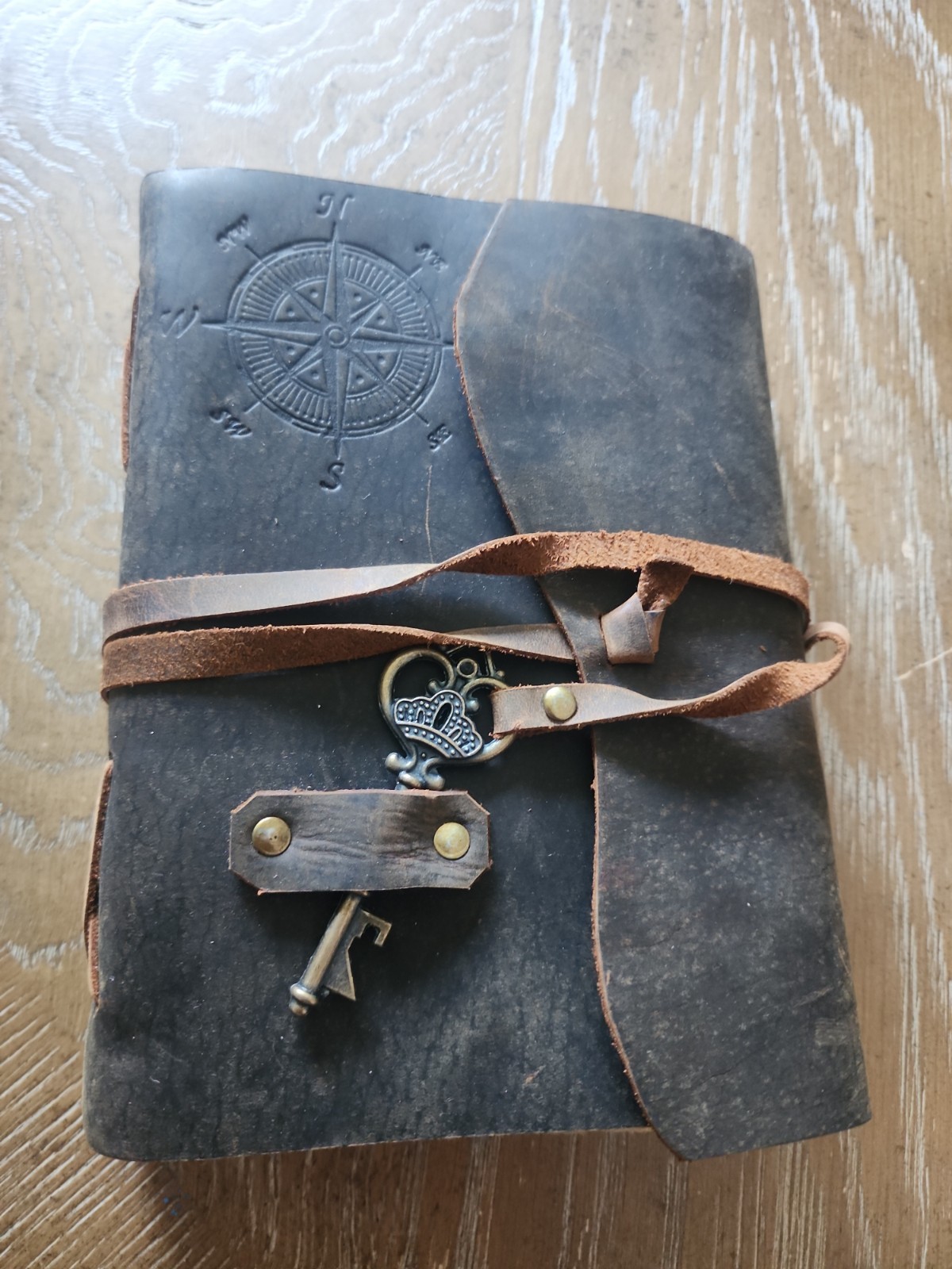 cuero Compass Vintage Leather Journal Antique Handmade Bound Journal with Deckle