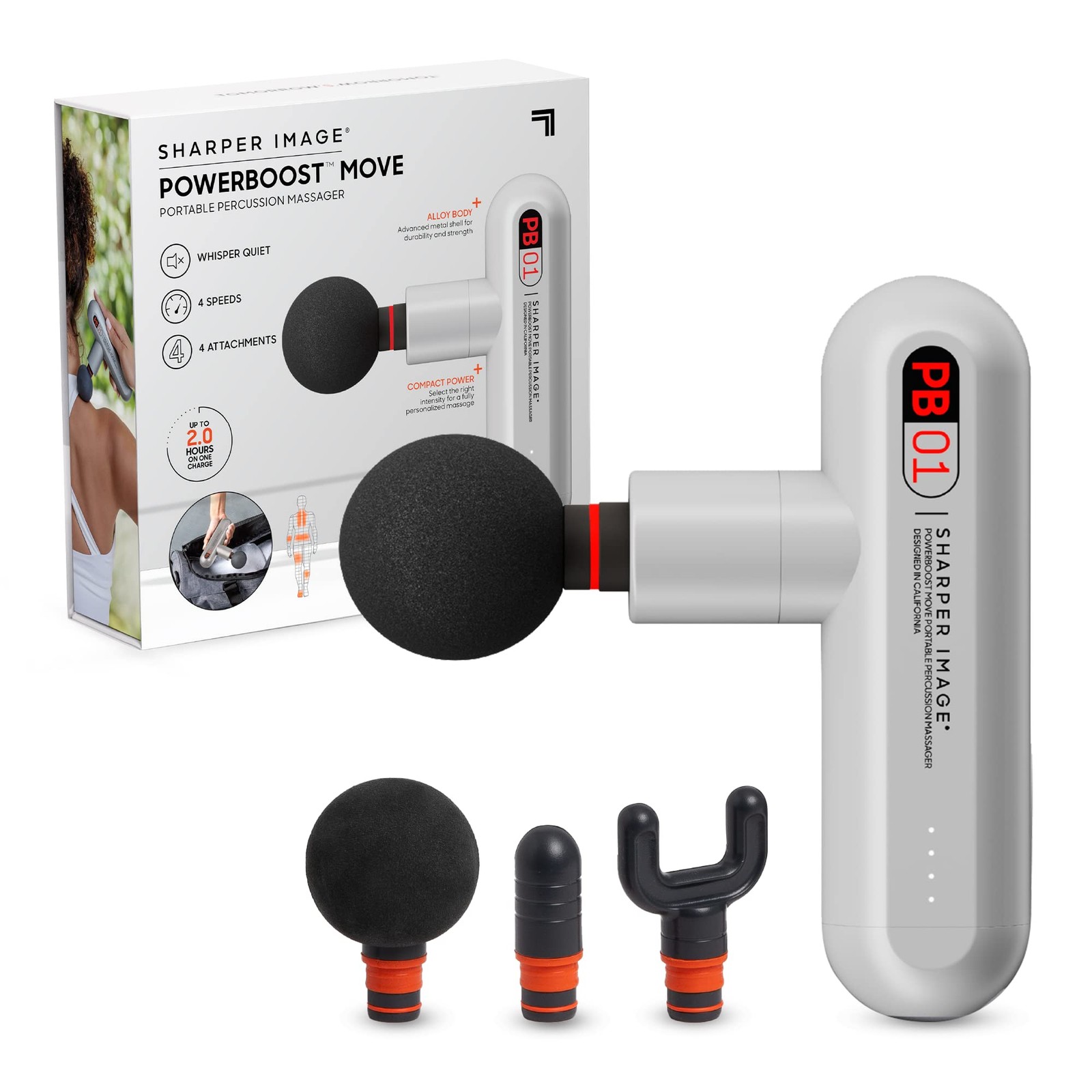 Sharper Image Powerboost Move - Mini Percussion Massage Gun| 4 Attachments, 4 Sharper Image Powerboost Move - Mini Percussion Massage Gun| 4 Attachments, 4