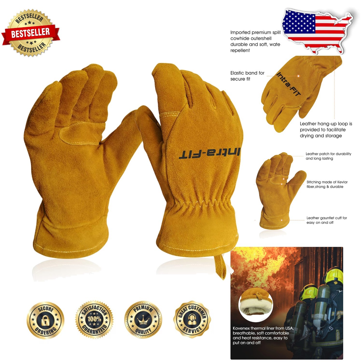 Structural Firefighter Gloves NFPA 1970:2025 - Cut-Resistant, Durable Leather