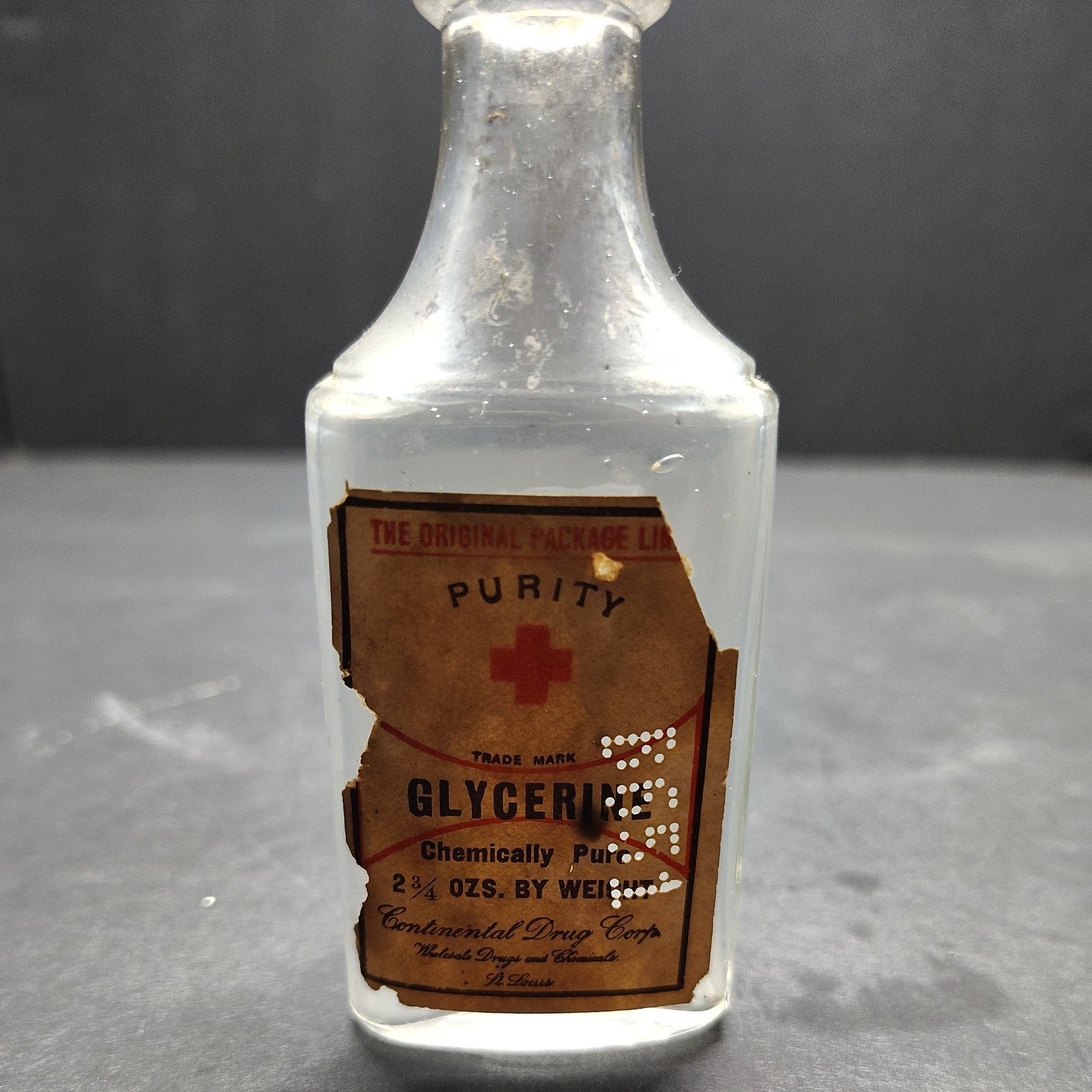 Vintage 1910s-20s Glycerine Apothecary Bottle Continental Drug Corp