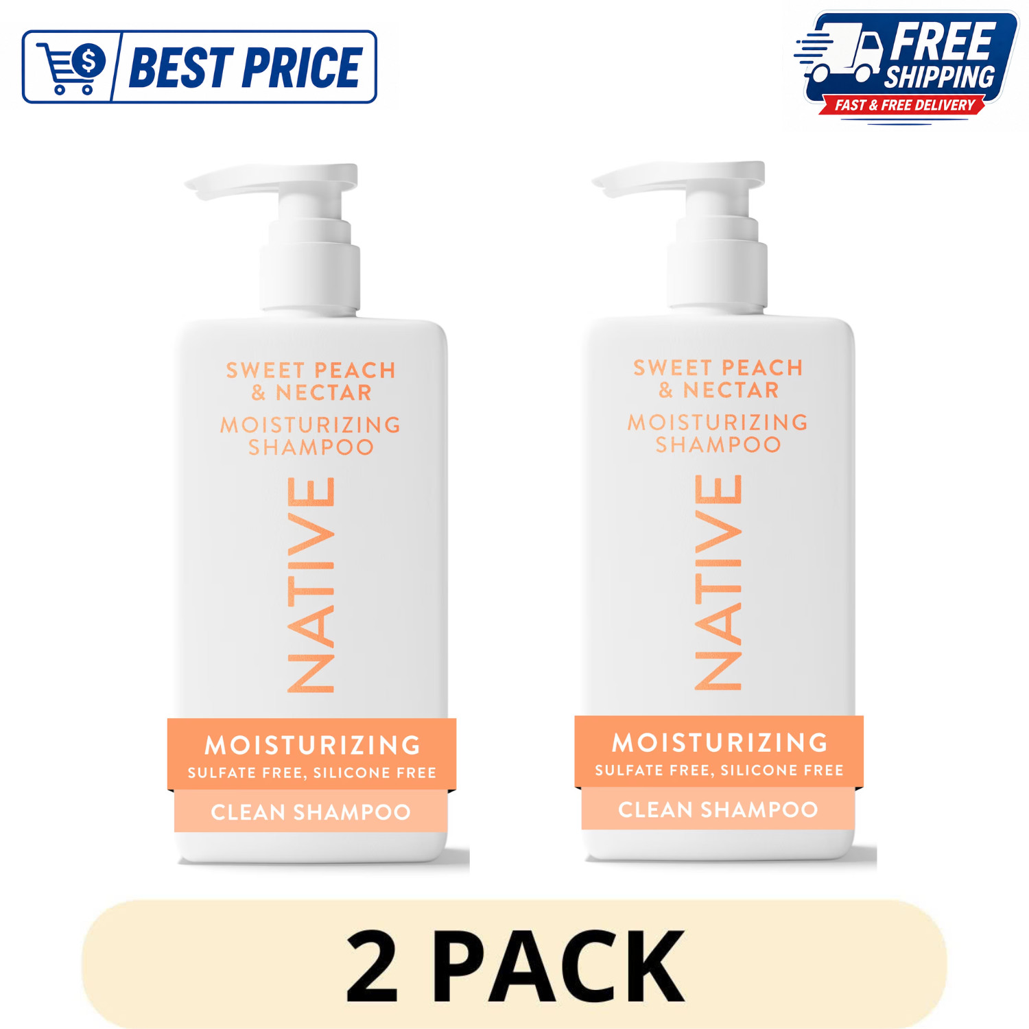 2 Pack Native Sweet Peach Nectar Moisturizing Shampoo Paraben Free 16.5 oz 2 Pack Native Sweet Peach Nectar Moisturizing Shampoo Paraben Free 16.5 oz