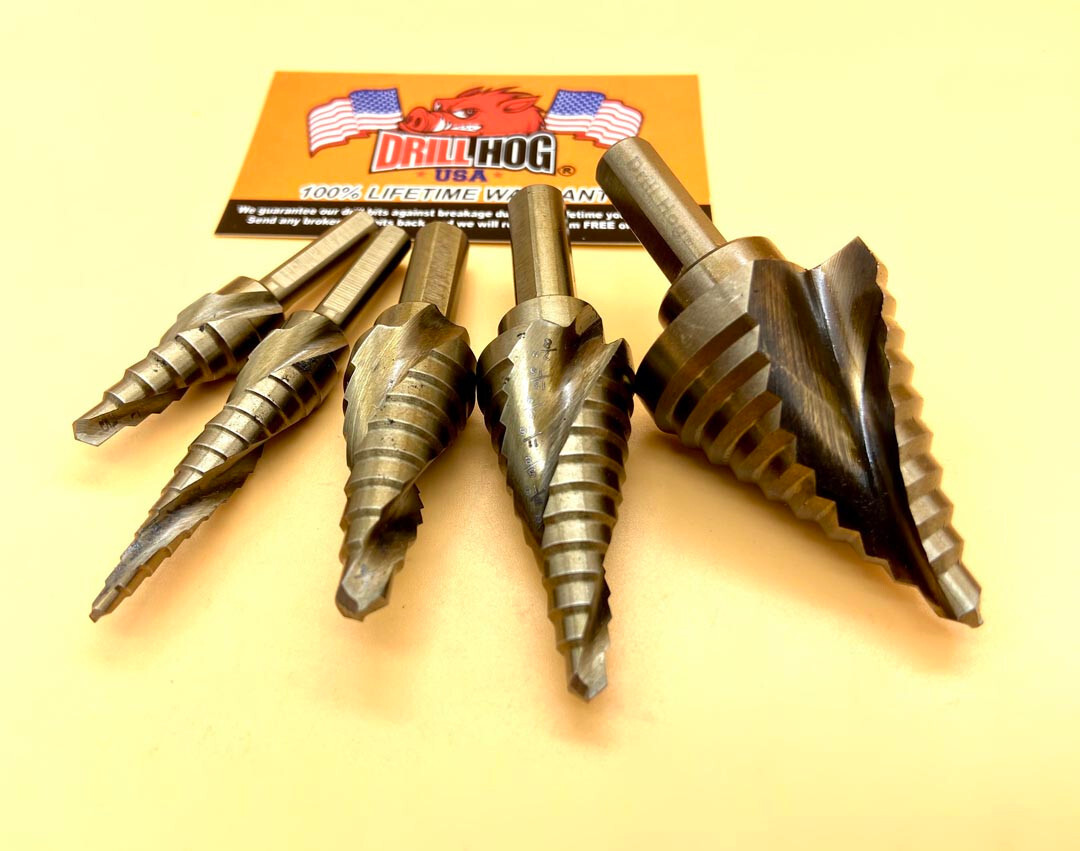 5 Pc Cobalt M42 Step Bit Set Spiral Flute Drill Hog® Lifetime Warranty