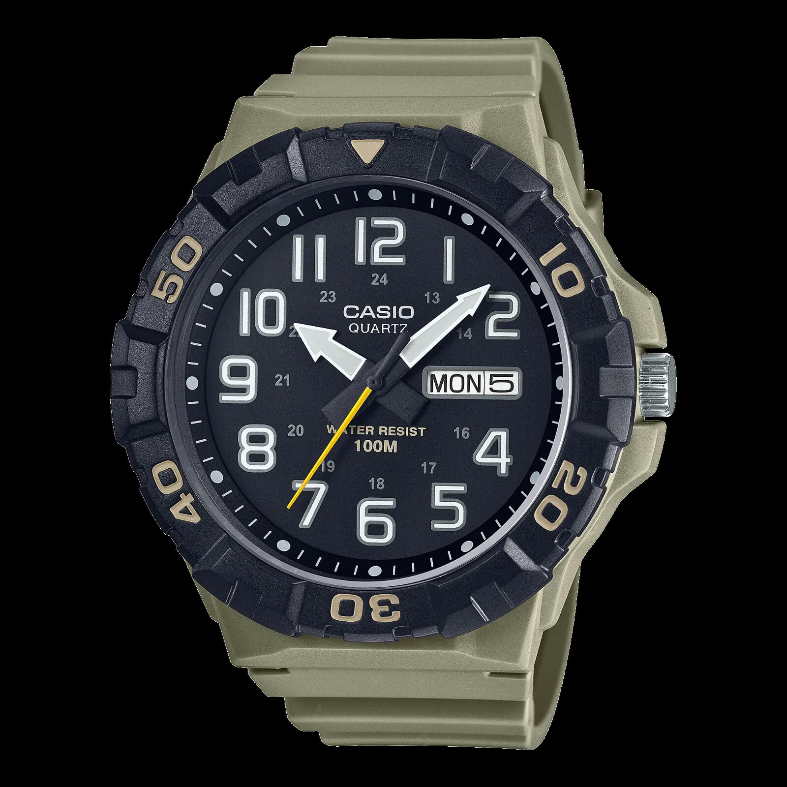 Casio MRW210H-5AV, Men\'s Khaki Resin Band, Oversized, 100 Meter, Day/Date, NEW Casio MRW210H-5AV, Men\'s Khaki Resin Band, Oversized, 100 Meter, Day/Date, NEW