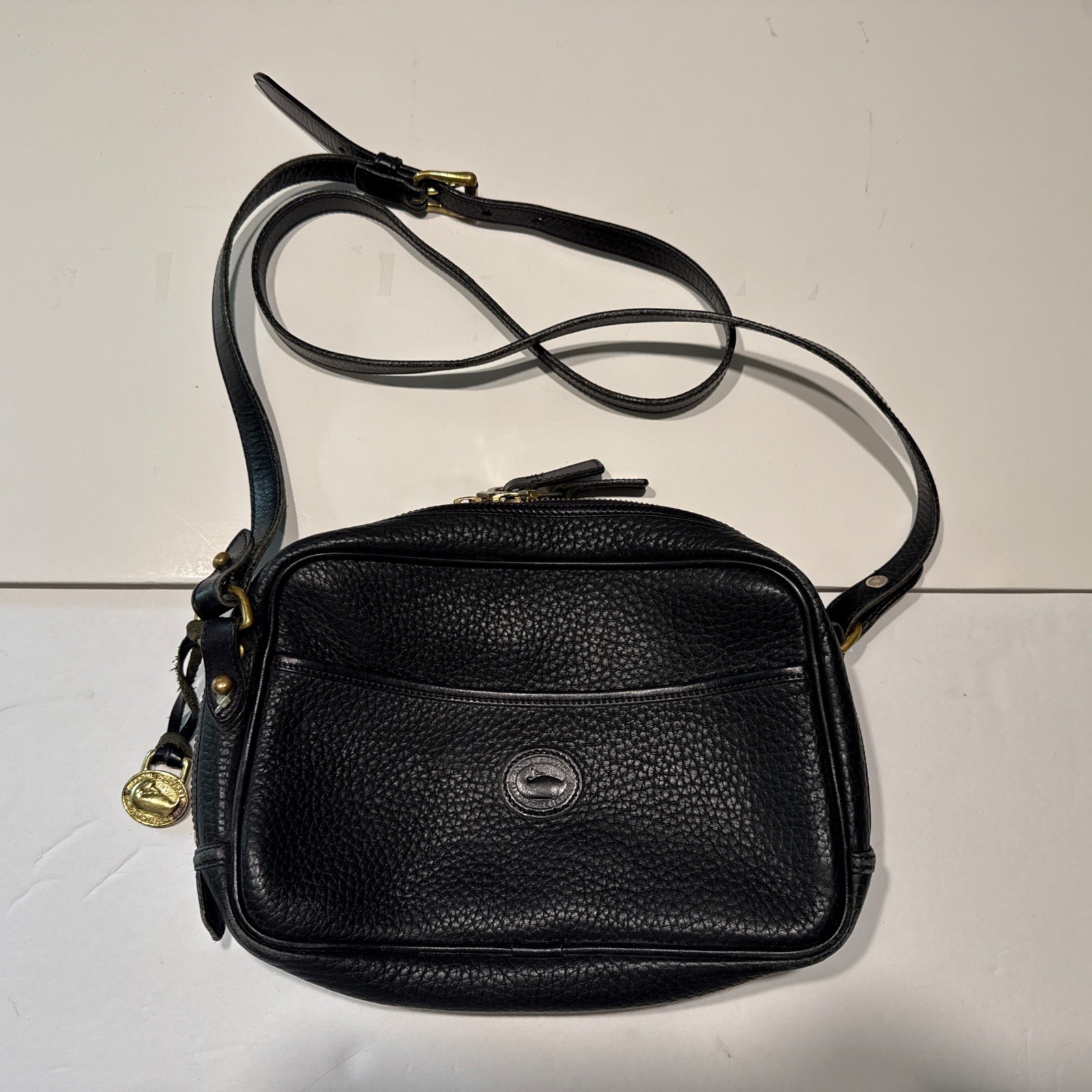 Vintage Dooney & Bourke Leather Crossbody Bag Black  Made USA Duck