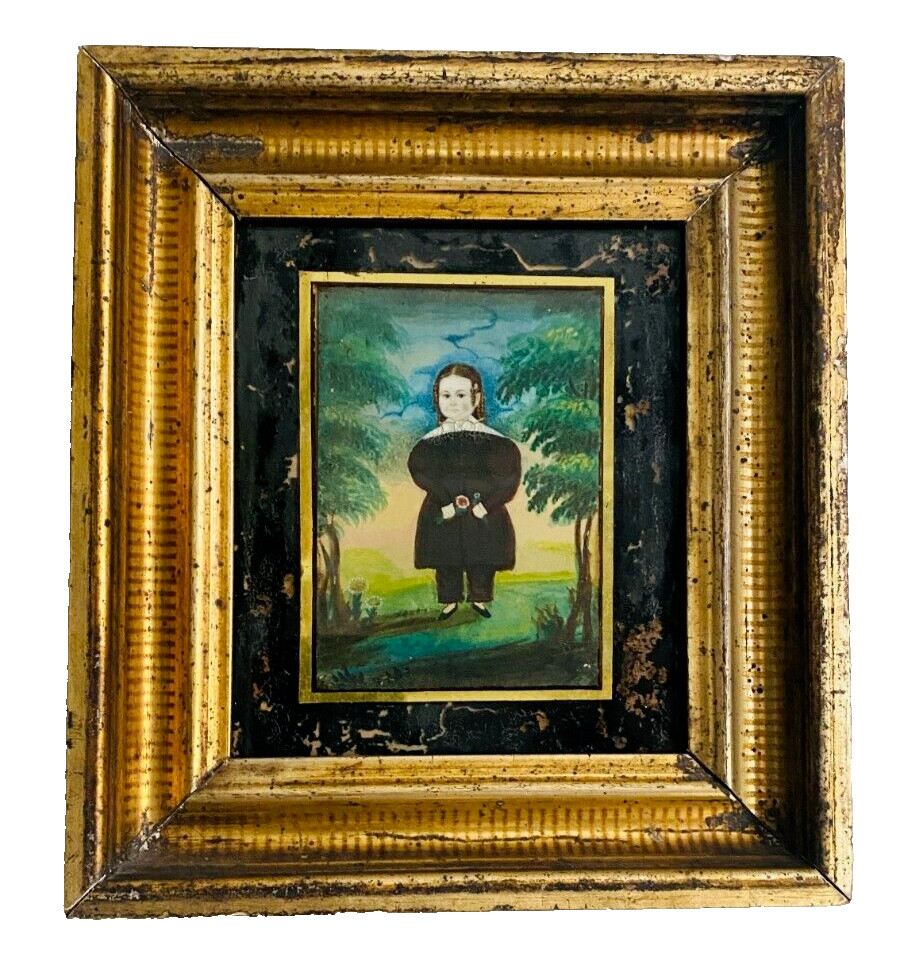 Antique Folk Art Miniature Portrait Painting (Attr James Sanforth Ellsworth)