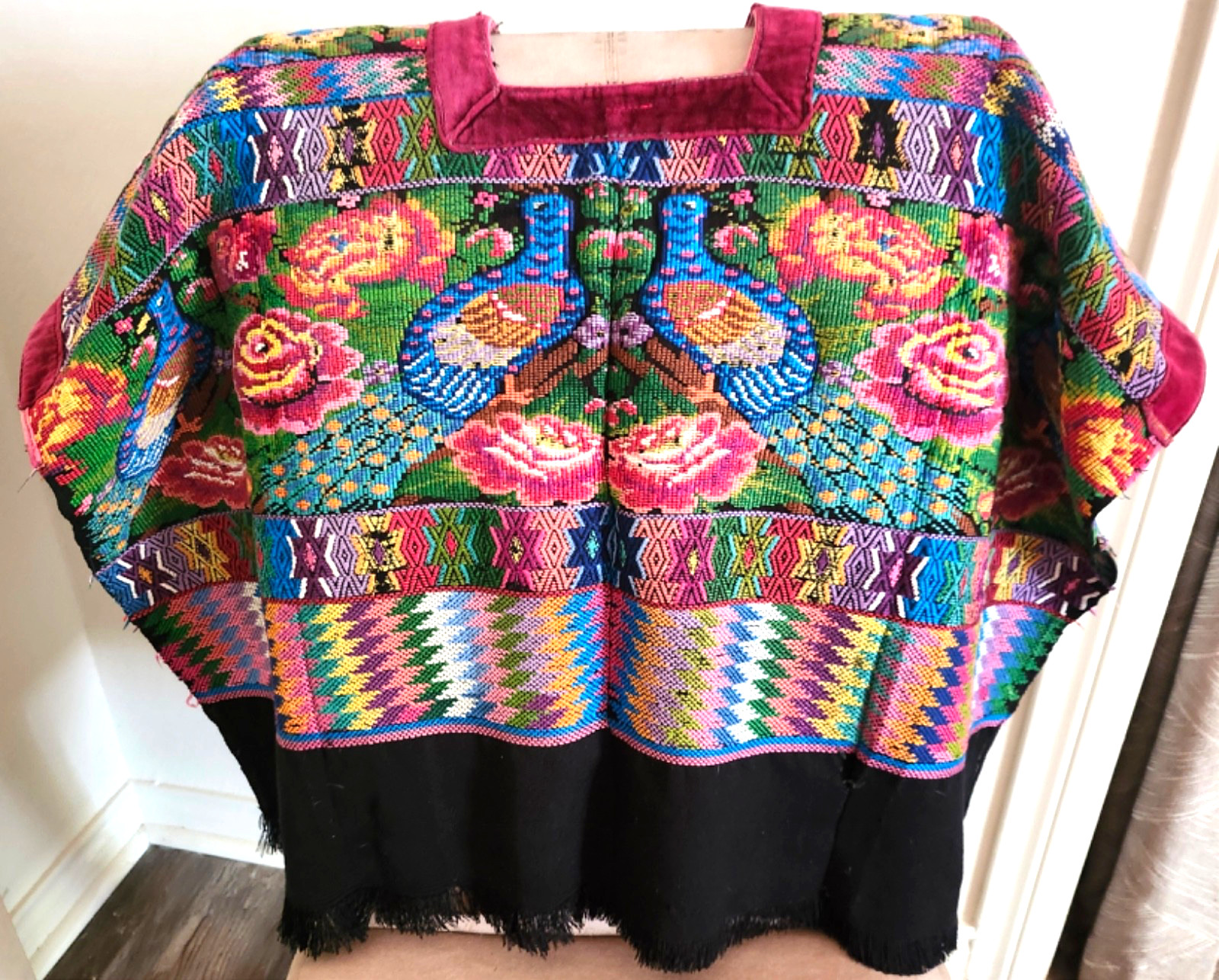 Vintage Guatemalan Huipil Top Traditional Handwoven. velvet trim re enforcement. Vintage Guatemalan Huipil Top Traditional Handwoven. velvet trim re enforcement.