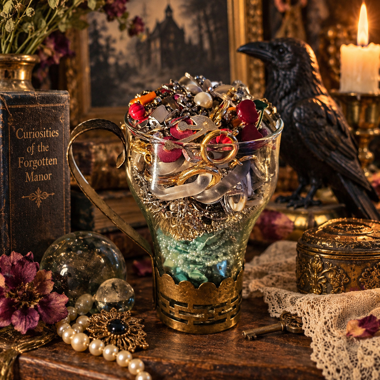 Vintage Jewelry Mystery Jar Crow Collection Necklaces Earrings Brooches Bracelet