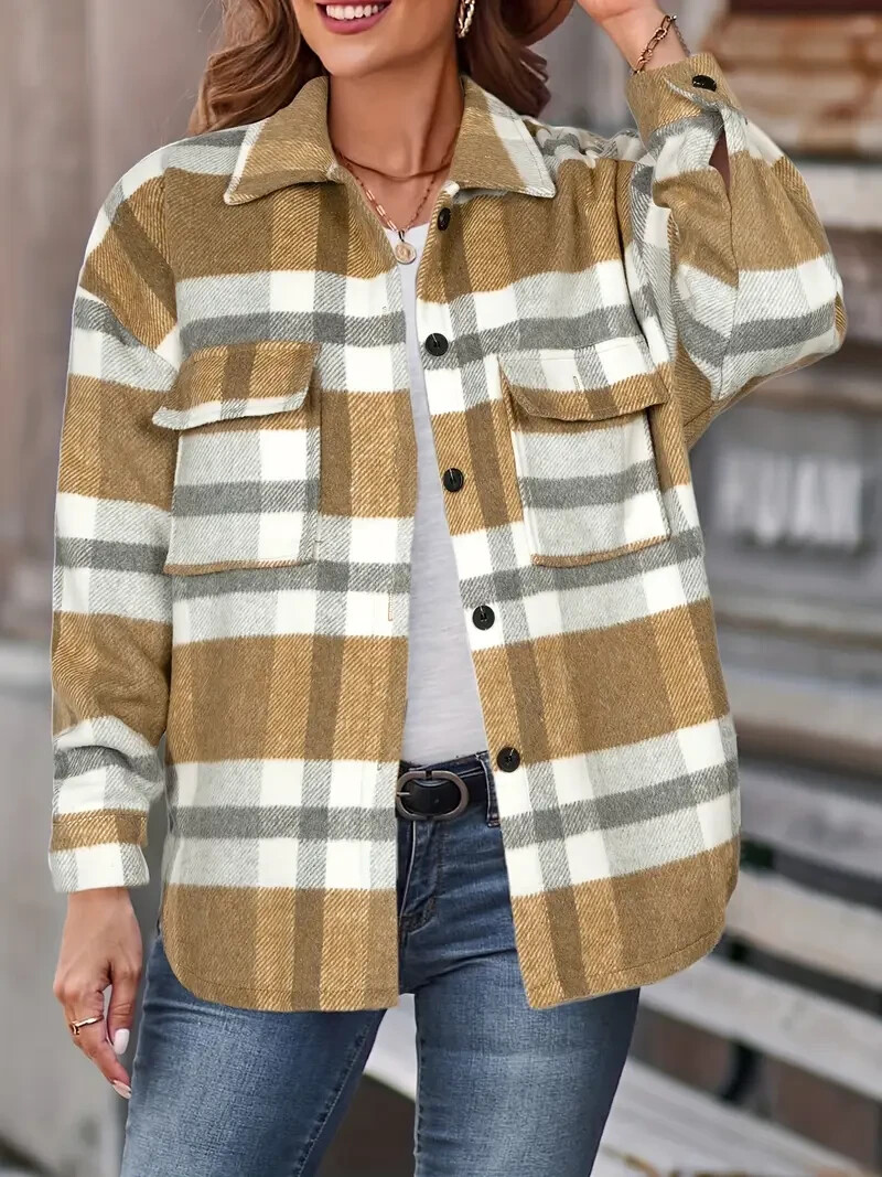 US Women Fall Plaid Flannel Shacket Blouse Jacket Oversized Long Sleeve Shirt US Women Fall Plaid Flannel Shacket Blouse Jacket Oversized Long Sleeve Shirt