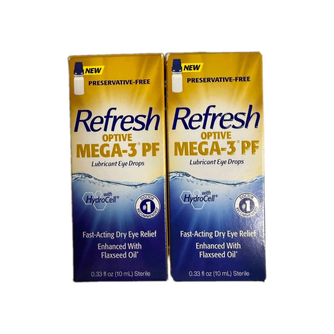 (2) REFRESH Optive Mega-3 PF Eye Drops 0.33 fl oz x2 10x2=20 mL  EXP 6/27
