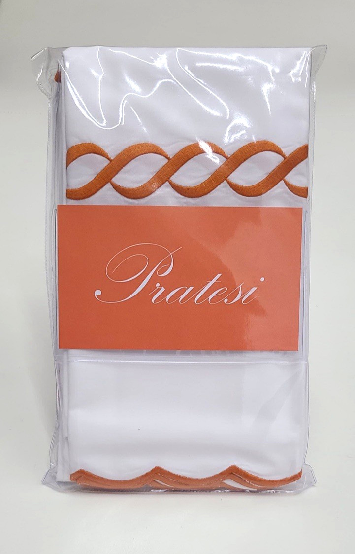 Pratesi Treccia King Pillowcase Pair White/Orange Egyptian Cotton Percale