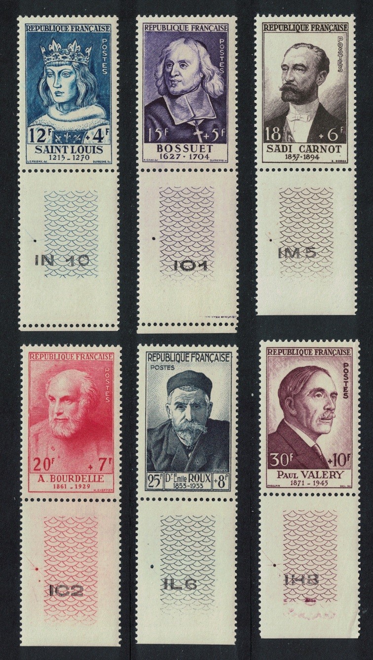 France Famous Celebrities 6v Margins CV£240+ 1954 MNH SG#1215-1220