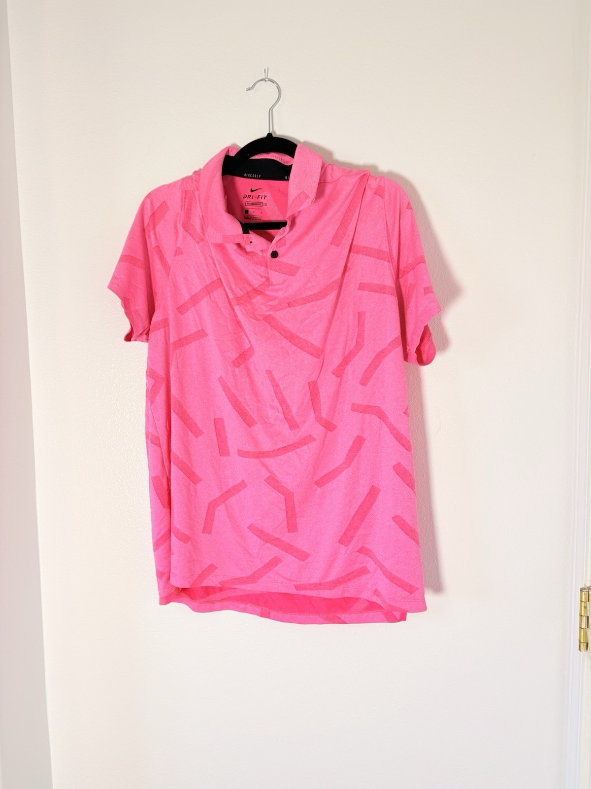 Nike Golf Tiger Woods TW Collection Polo Shirt Mens Large Pink Dri-Fit Jacquard