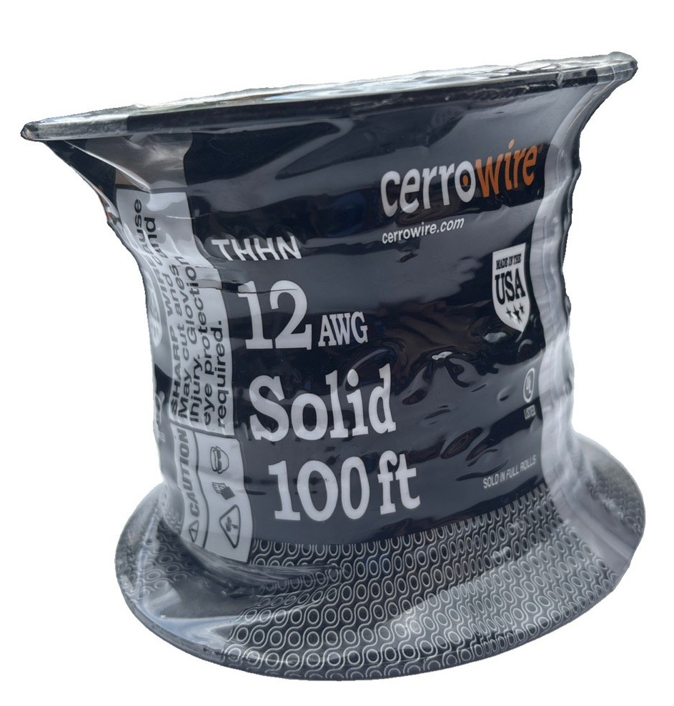 Cerrowire 100 ft. 12 Gauge Black Solid Copper THHN Wire