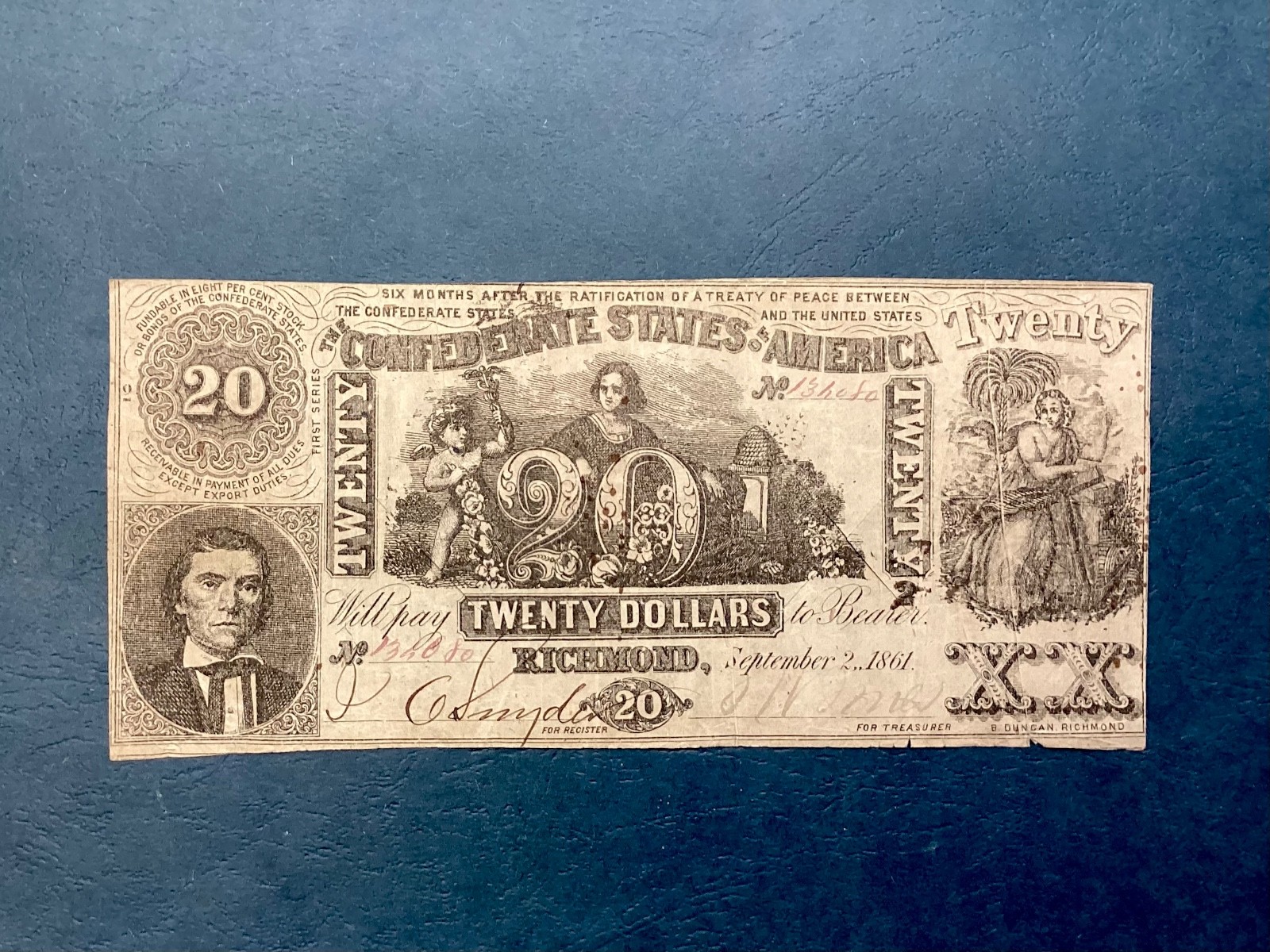 ~T-20 -1861 $20 TWENTY DOLLARS CSA CONFEDERATE STATES OF AMERICA - BEEHIVE NOTE