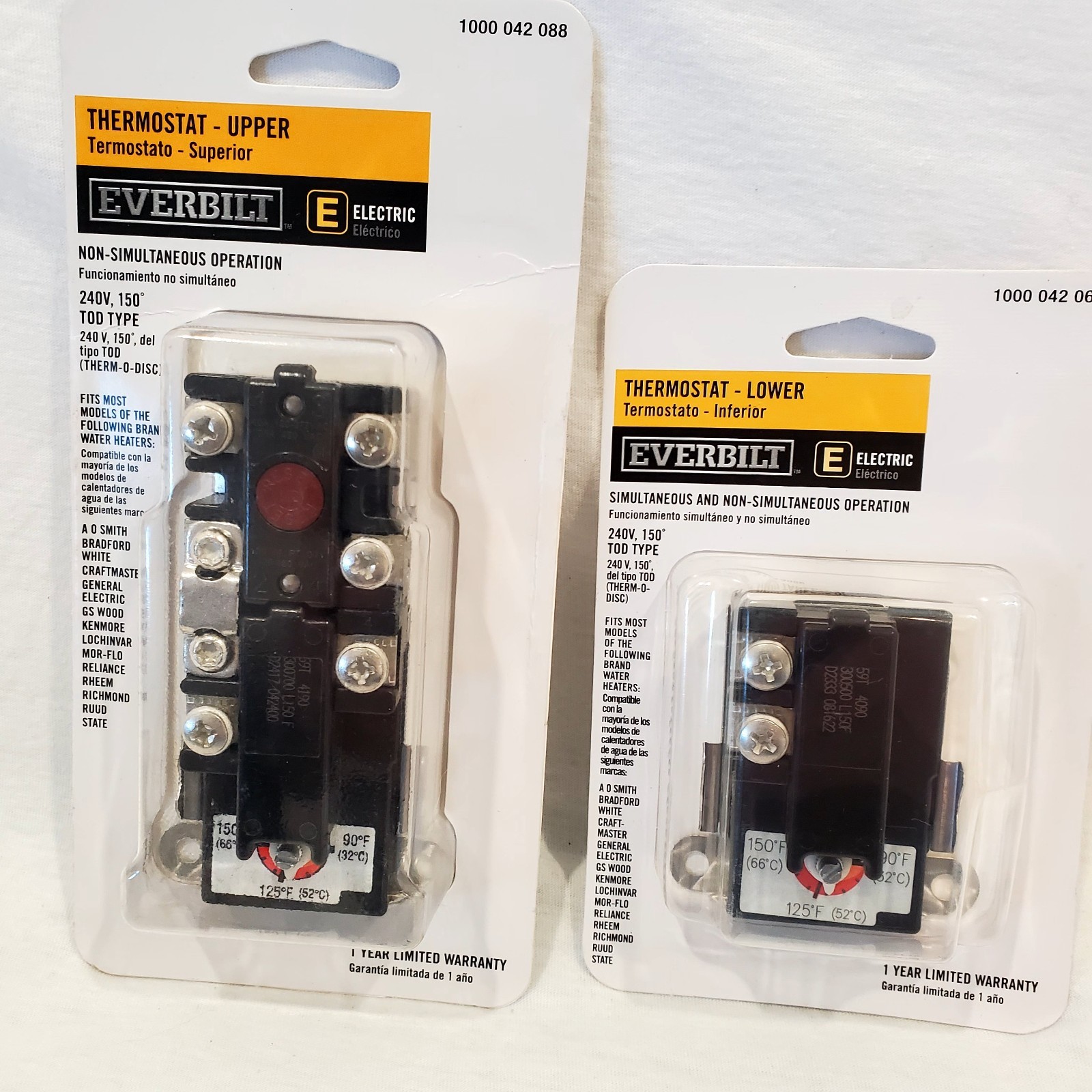 Everbilt Upper and Lower Thermostats 1000 042 088 and 1000 042 068