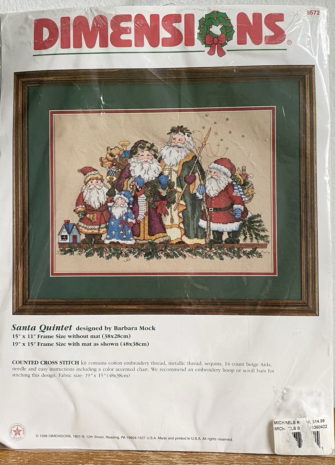 Vintage Dimensions Counted Cross Stitch Kit-Santa Quintet #8572 Barbara Mock HTF