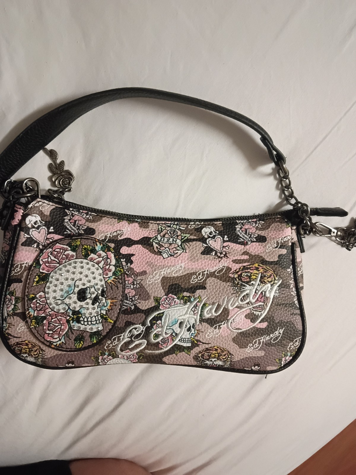 Ed Hardy Pink /Grey Camo Tattoo Flash Hand Bag Y2K