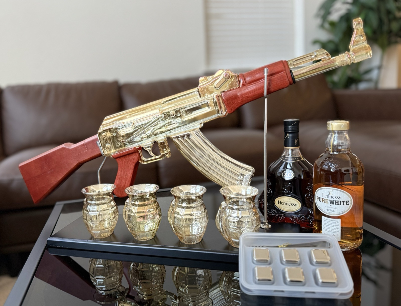 New Gold Glass Gun Alcohol Decanter with Grenade Cocktail glasses & Reusable Ice New Gold Glass Gun Alcohol Decanter with Grenade Cocktail glasses & Reusable Ice
