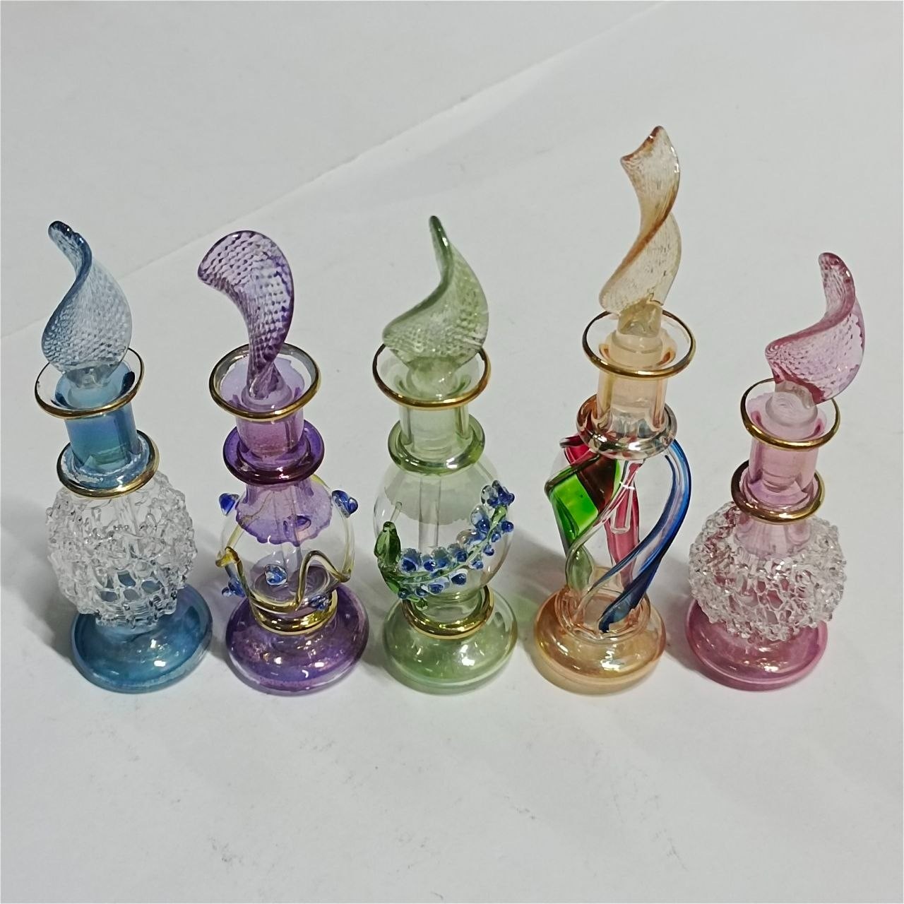 Egyptian hand-blown perfume bottles, multicolor glass set, artisan gift Egyptian hand-blown perfume bottles, multicolor glass set, artisan gift