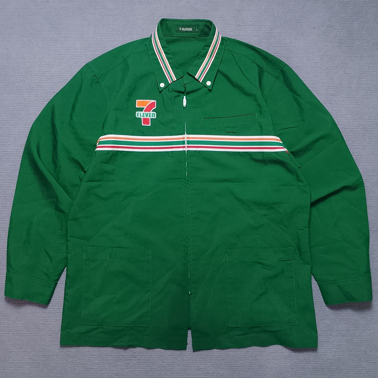 7-Eleven Japan Employee Uniform Shirt Green Long Sleeve 7-11 Workwear Size L