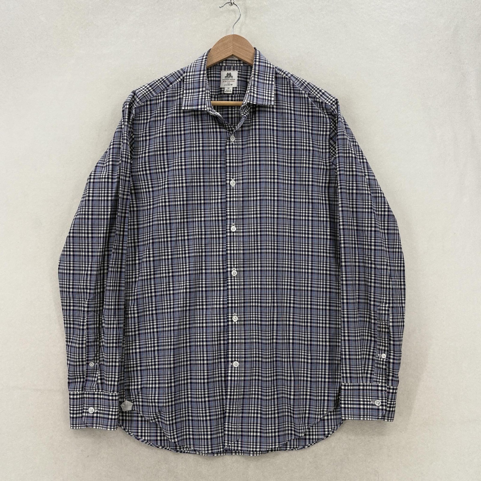 J Crew Ludlow Dress Shirt Mens Medium Blue Gingham Thomas Mason Archive Cotton