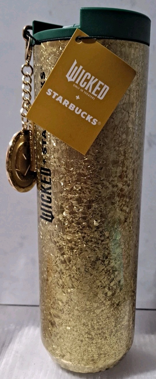 Wicked x Starbucks Stainless Steel Vacuum Sealed Tumbler Gold Glitter NEW 16 OZ