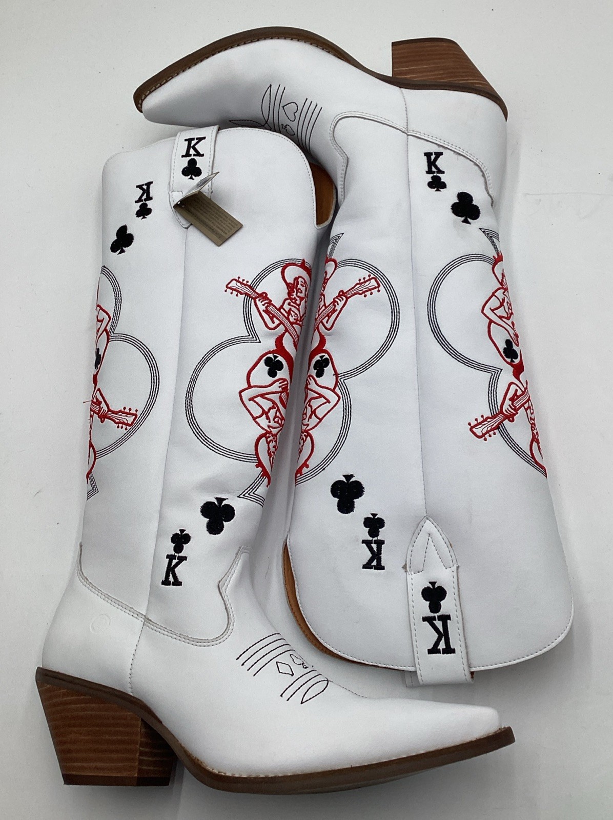 Dingo 1969 Women\'s King of Clubs Wooden Heel Western Boots-White-Size: 9 M