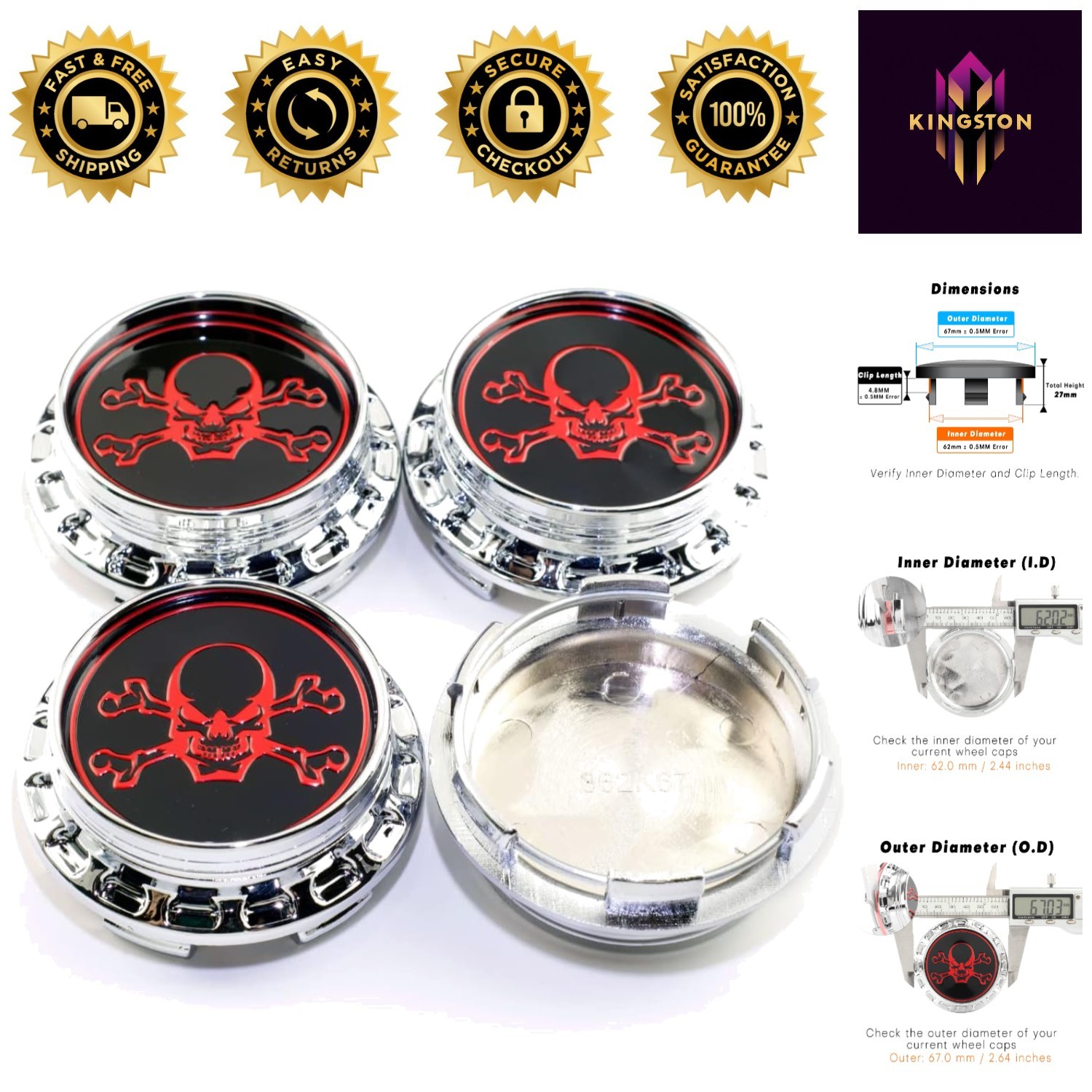 Stylish 67mm Chrome Wheel Center Caps for TE37/ - Easy Snap-On Installation