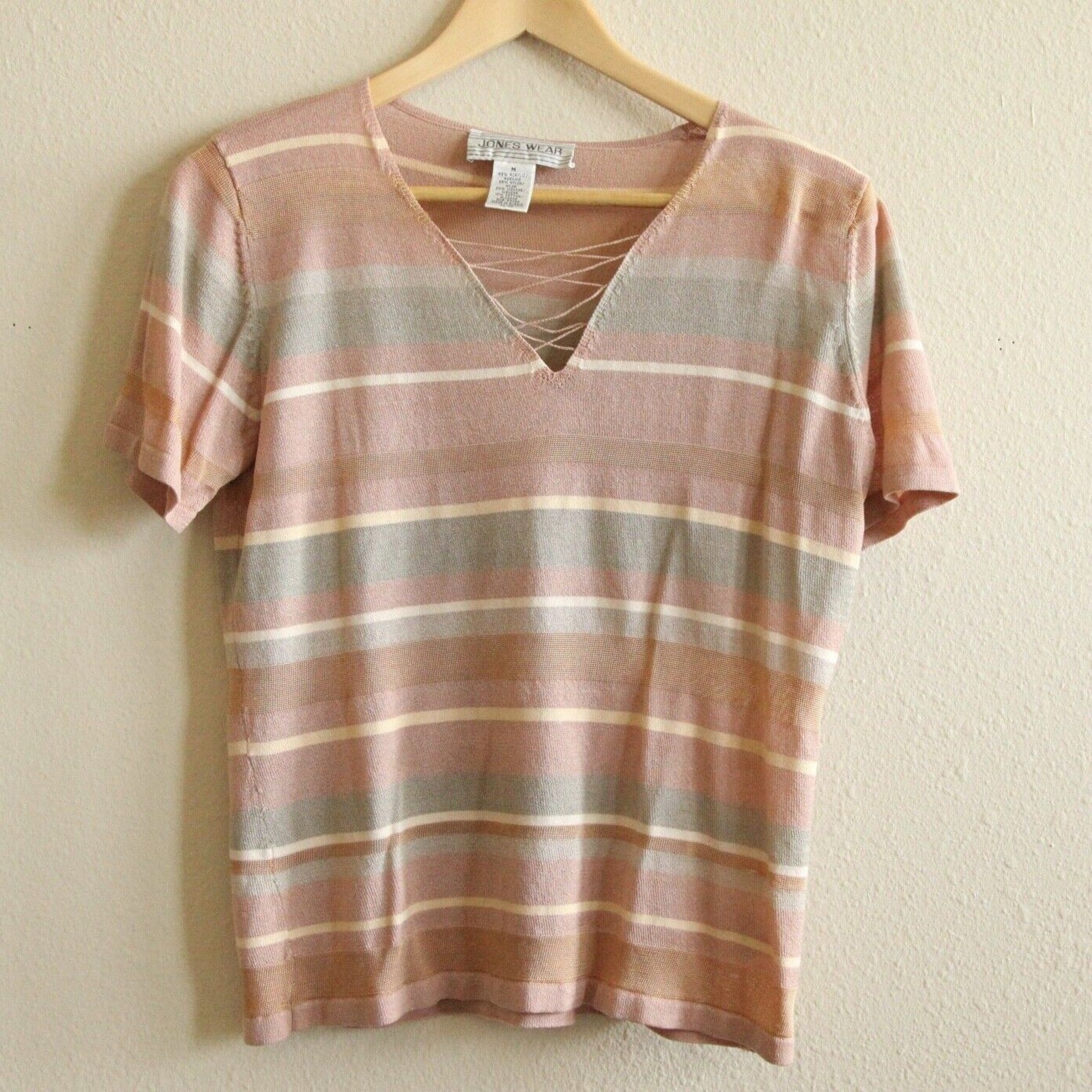 Vintage 90s Medium Knit Top Striped Pastel Soft Girl Preppy Minimal Beachy