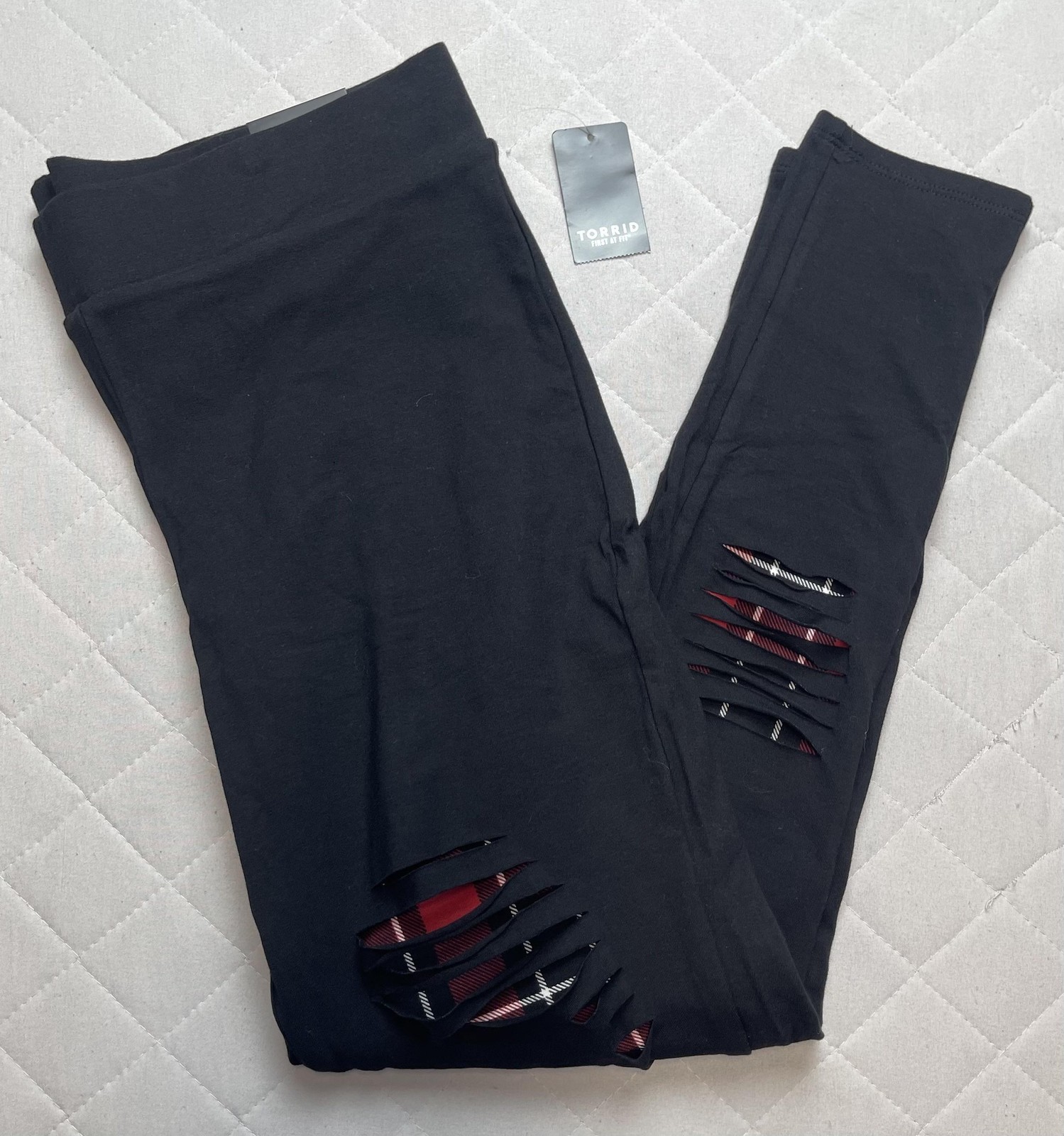 Torrid Leggings Womens 2X Black Plaid Slash Knee High Rise Ankle Stretch Punk