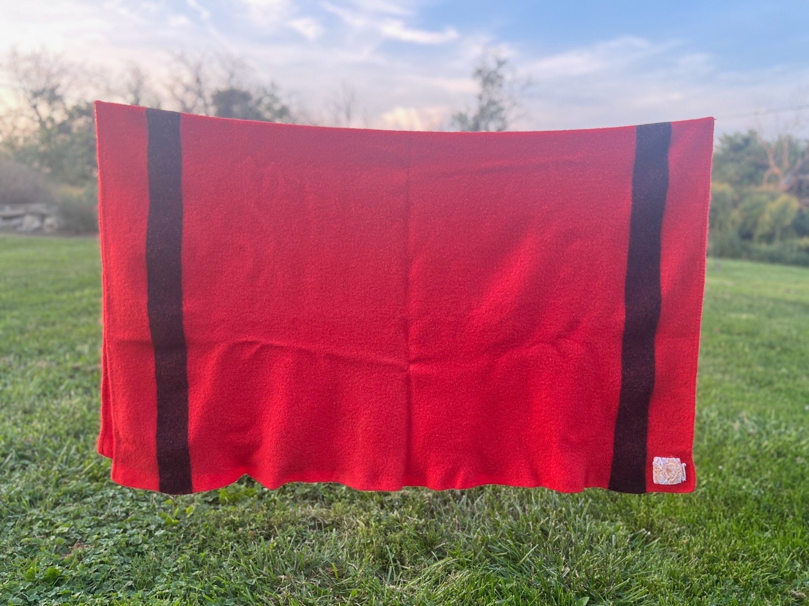 Vintage Early\'s of Witney Witnedown Wool Blanket Red Black Stripe England 66x54