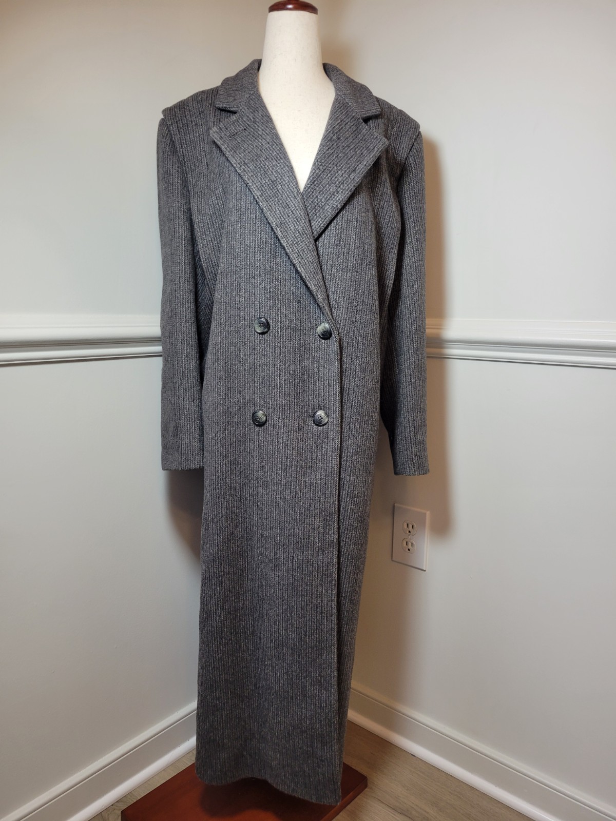 Vintage Karen Wool Cashmere Silk Maxi Coat Womens Gray ILGWU USA Double Breasted