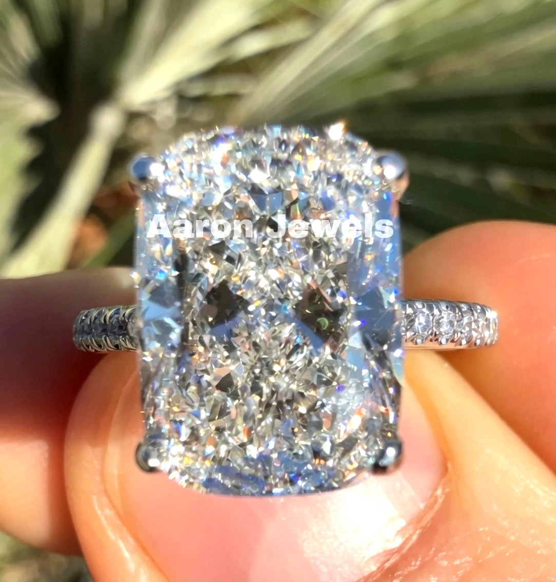 5.20Ct Elongated Cushion Lab Grown Diamond Solitaire Ring 14K Gold IGI F VVS2