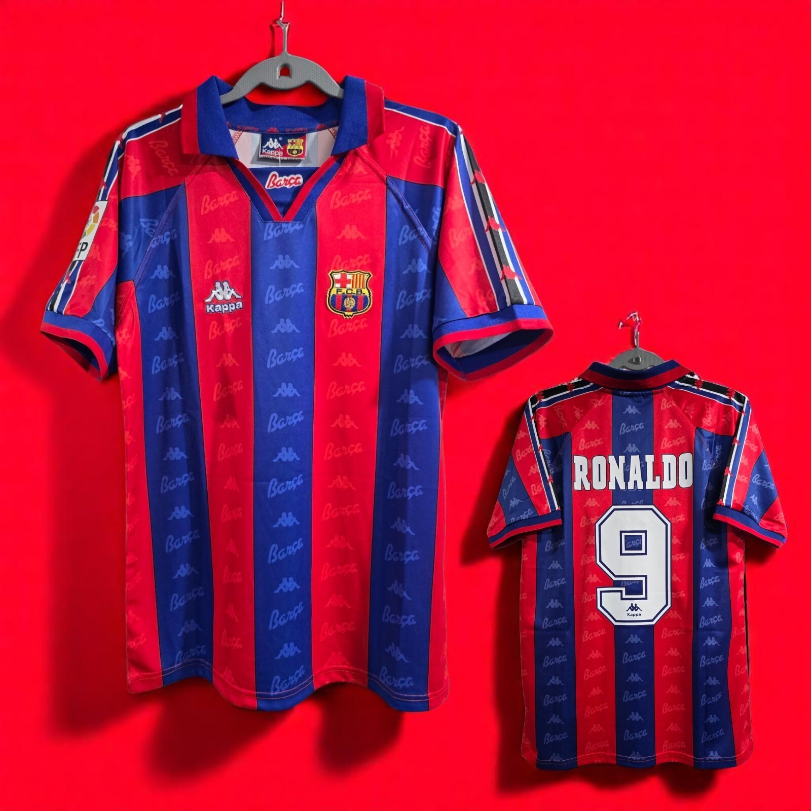 Barcelona Home - 96/97 - Retro - Football Soccer - RONALDO # 9 - XL (USA-Large)