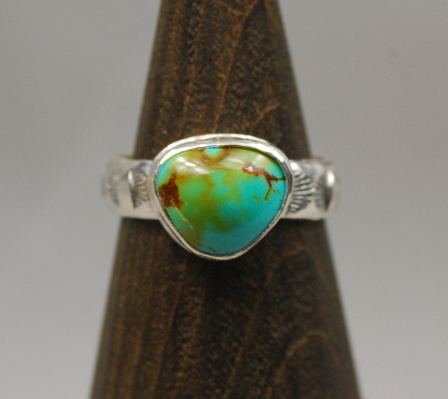 Royston Mine NV Polychrome Stamped Turquoise Ring .925 Blue Vtg Southwest NEW 6