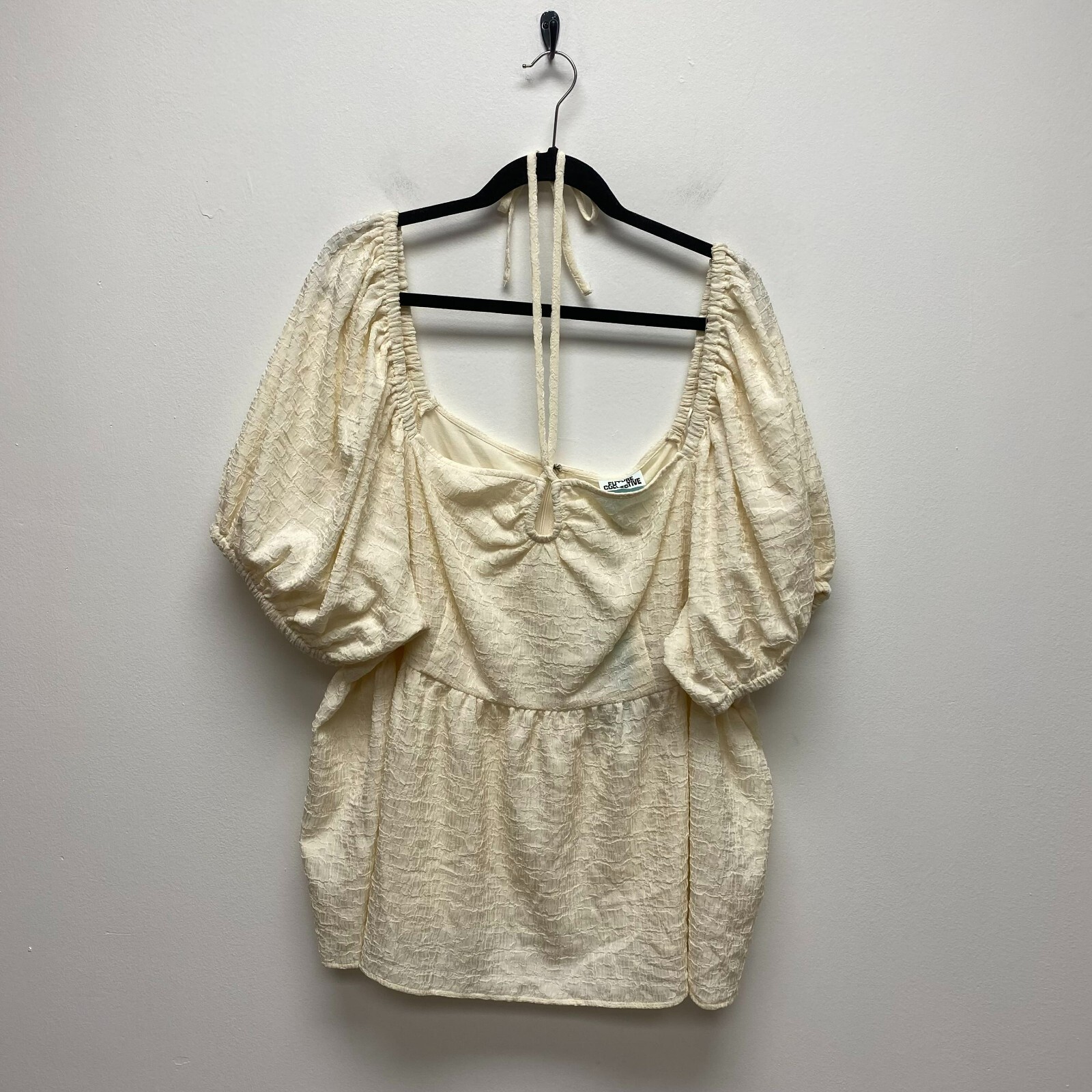 Future Collective Womens Cream Gabrie Square Tie Neck Puffed Short Sleeve Top 3X Future Collective Womens Cream Gabrie Square Tie Neck Puffed Short Sleeve Top 3X