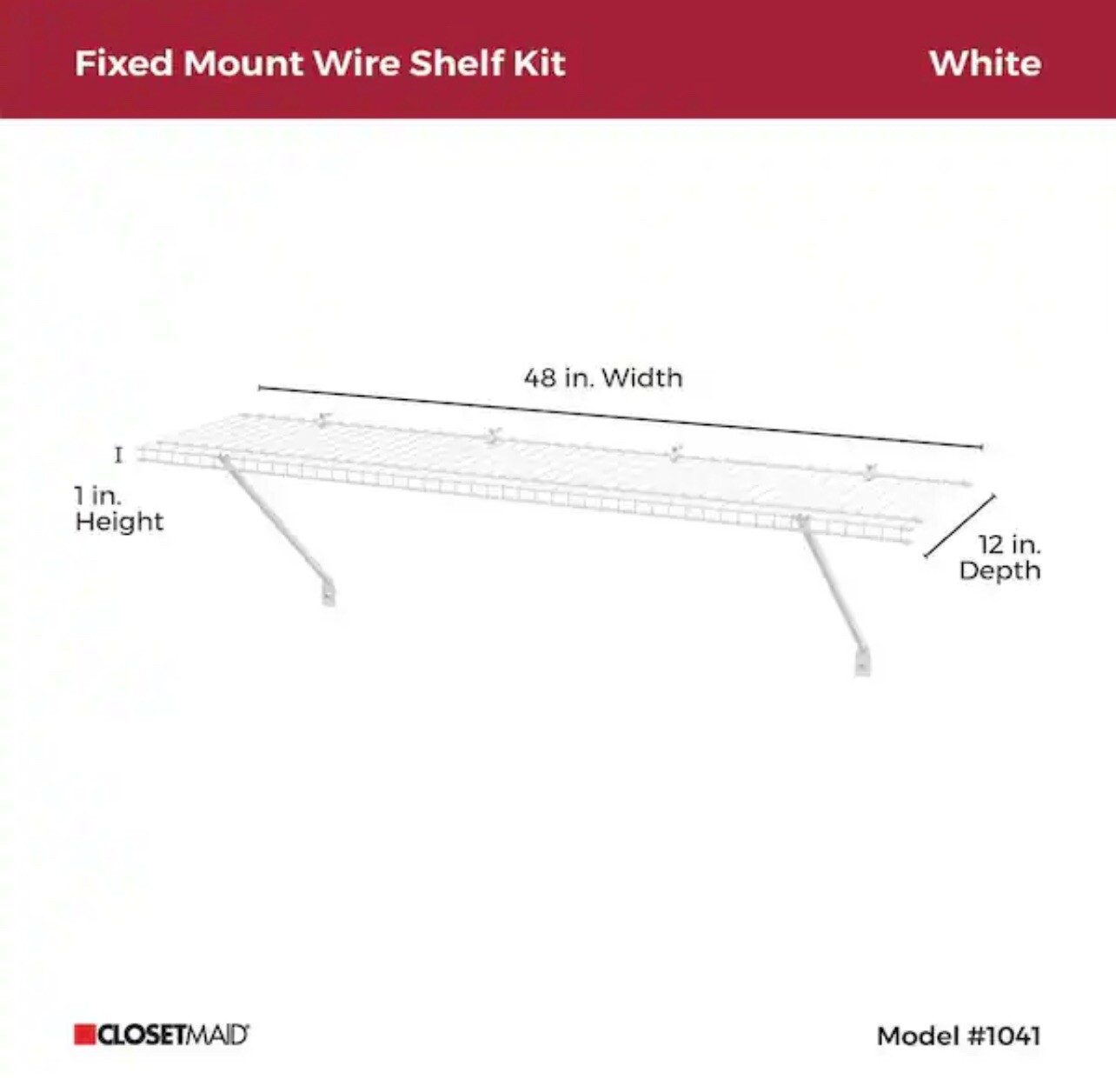 Closetmaid 1041 12”x48” Closet Shelf With All Hardware Brand New