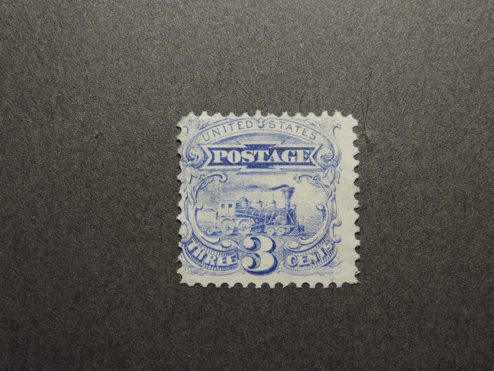 US Stamp Scott No 114 1869 3c Locomotive, Ultramarine, G Grill, Perf 1 2 MNH VF US Stamp Scott No 114 1869 3c Locomotive, Ultramarine, G Grill, Perf 1 2 MNH VF