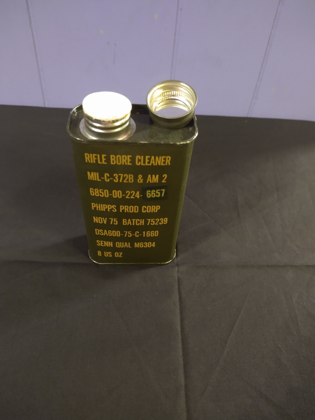 Vintage Vietnam Era Military Rifle Bore Cleaner 8 oz Metal Can Full Vintage Vietnam Era Military Rifle Bore Cleaner 8 oz Metal Can Full