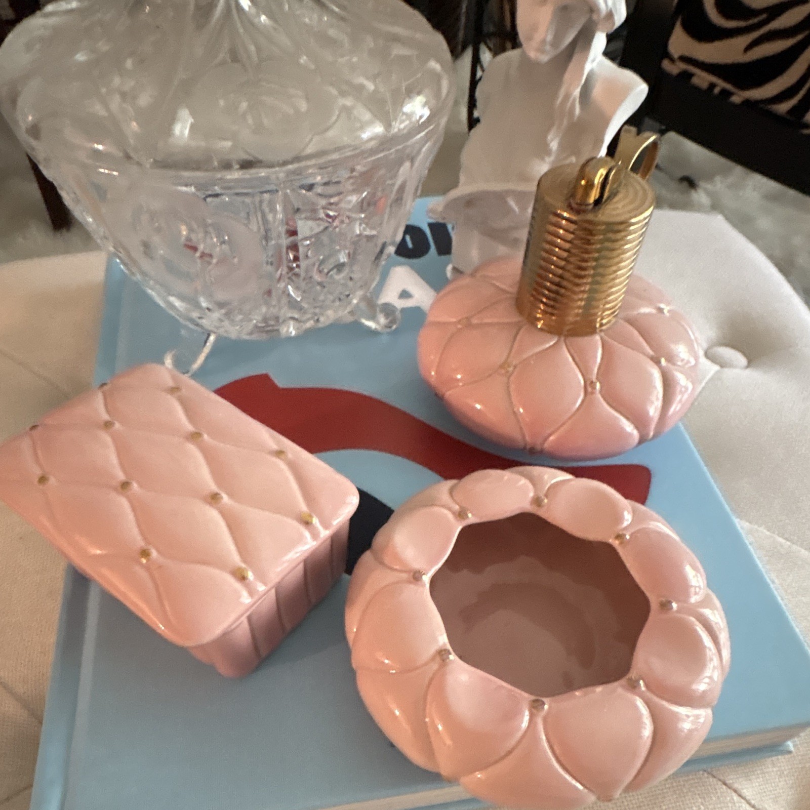 Vintage Evans Pink Quilted Smoking Set, Evans Lighter/ Cigarette Box, Midcentury