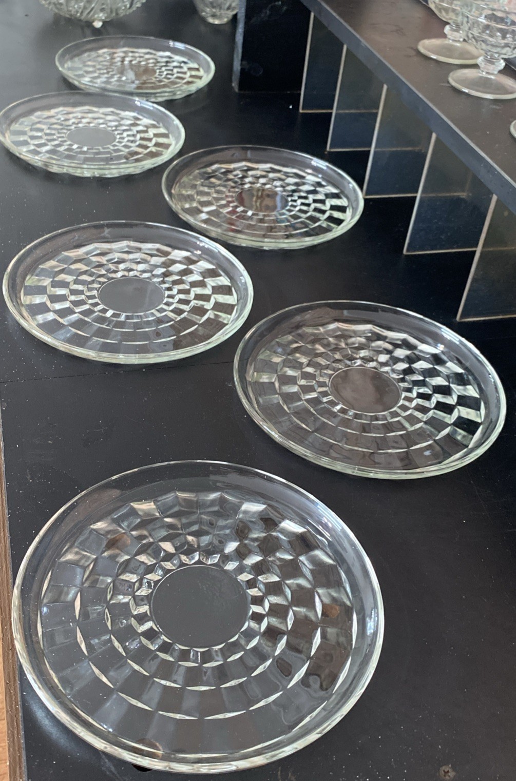 VTG Indiana Whitehall Clear by Colony pattern,  set of 6 snack plates 9 7/8” 