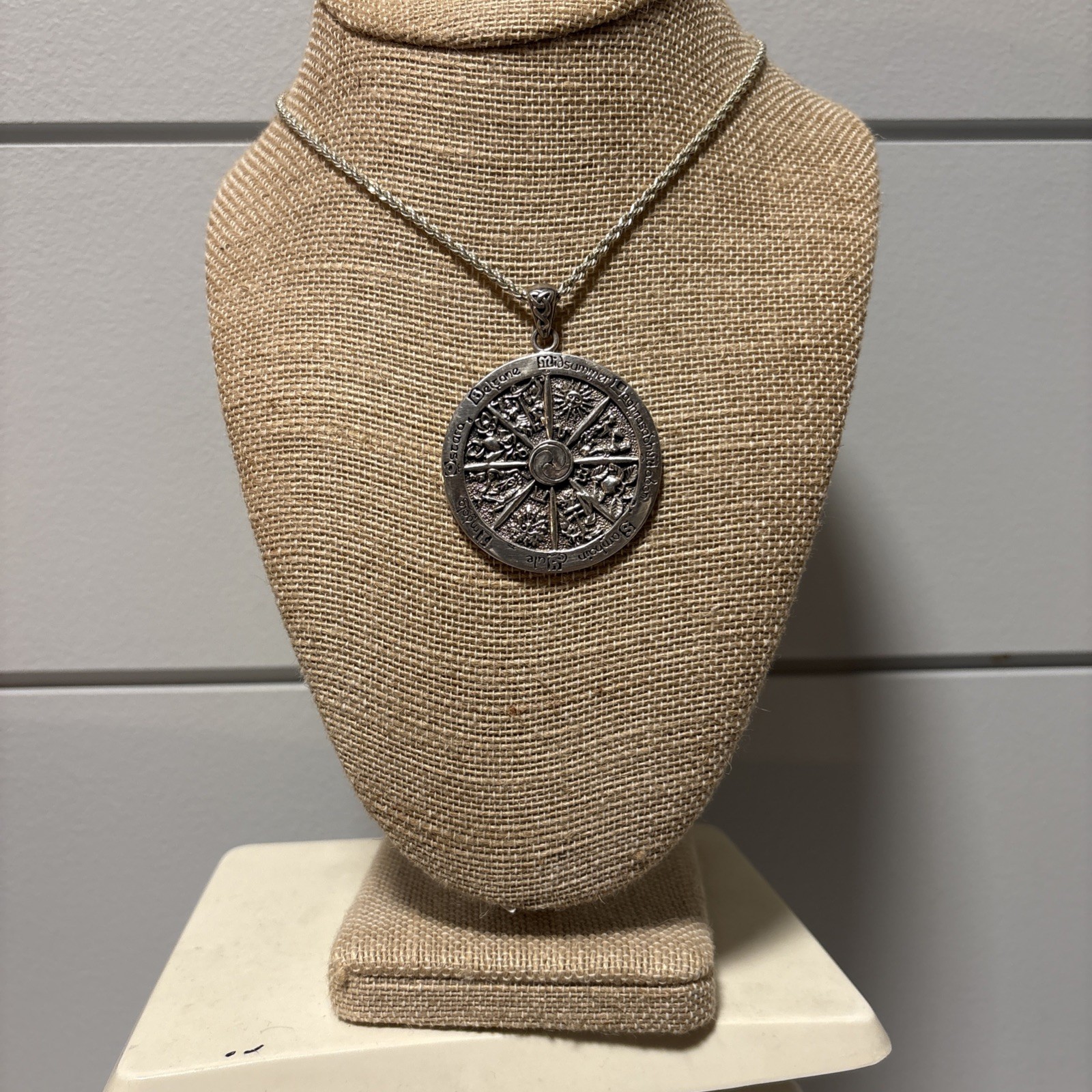Vtg 2002 Paul Borda 925  Sterling Silver Wheel of the Year Wicca Pendant