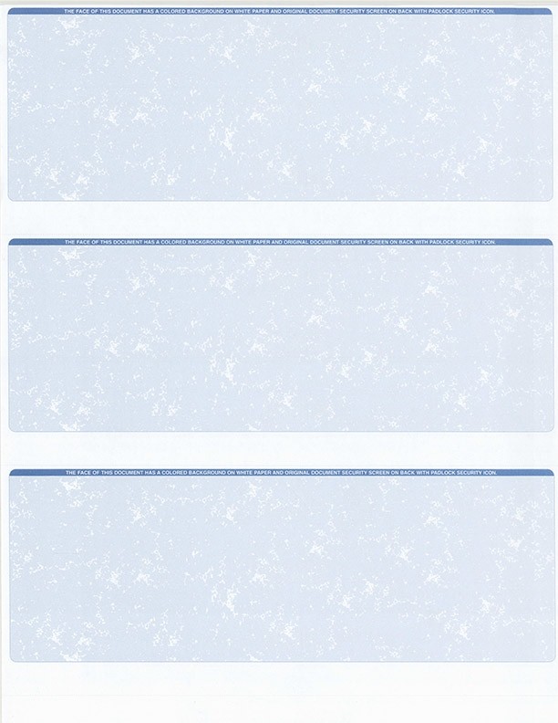 25 Sheets - 75 Checks  Blank Check Stock Paper - Blue - Three (3) on a Page