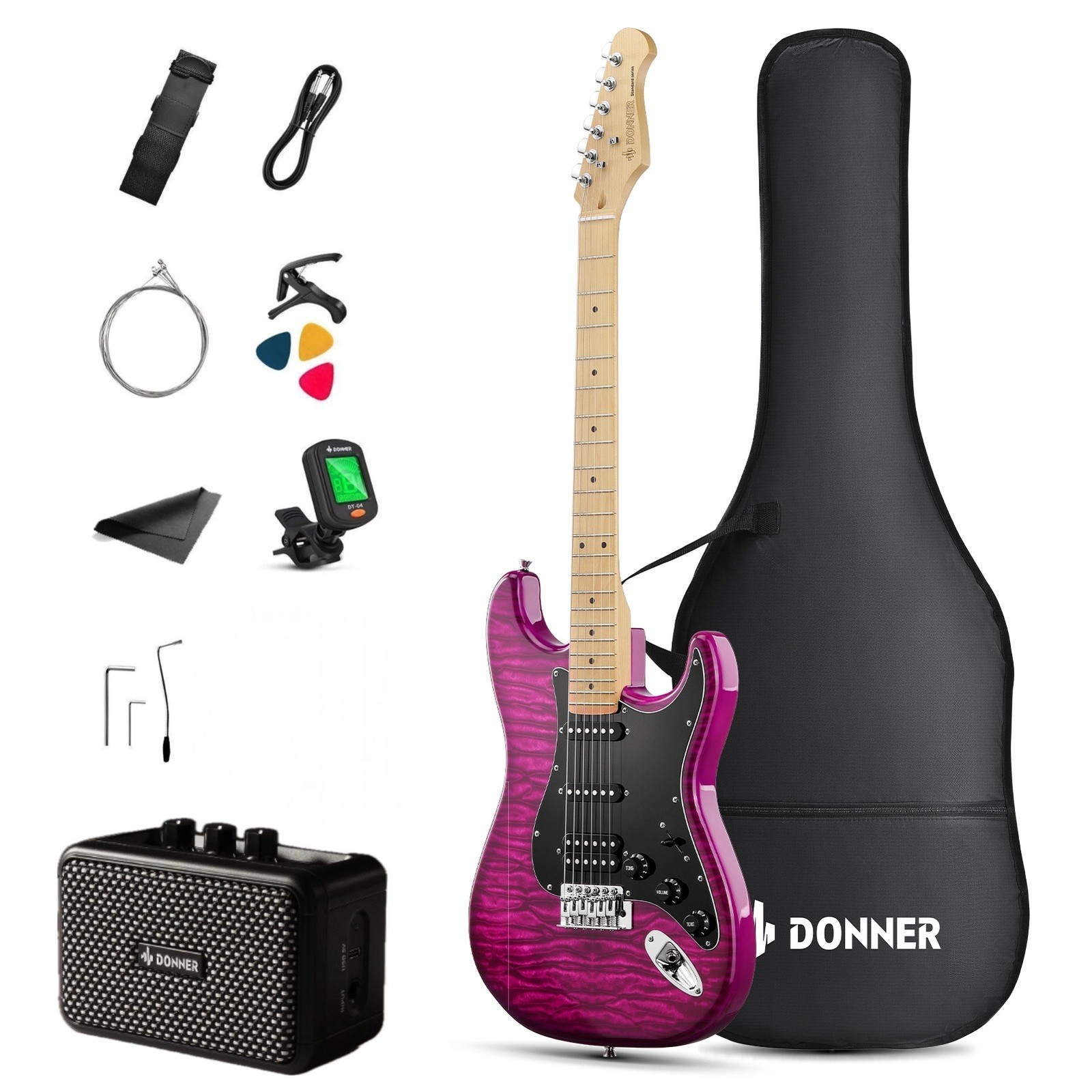 Donner DST-95 Electric Guitar Kit With Amp Solid Body Full Size | Violet Purple